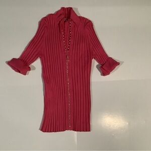 Willi Smith Coral Ribbed Top with Button Detail